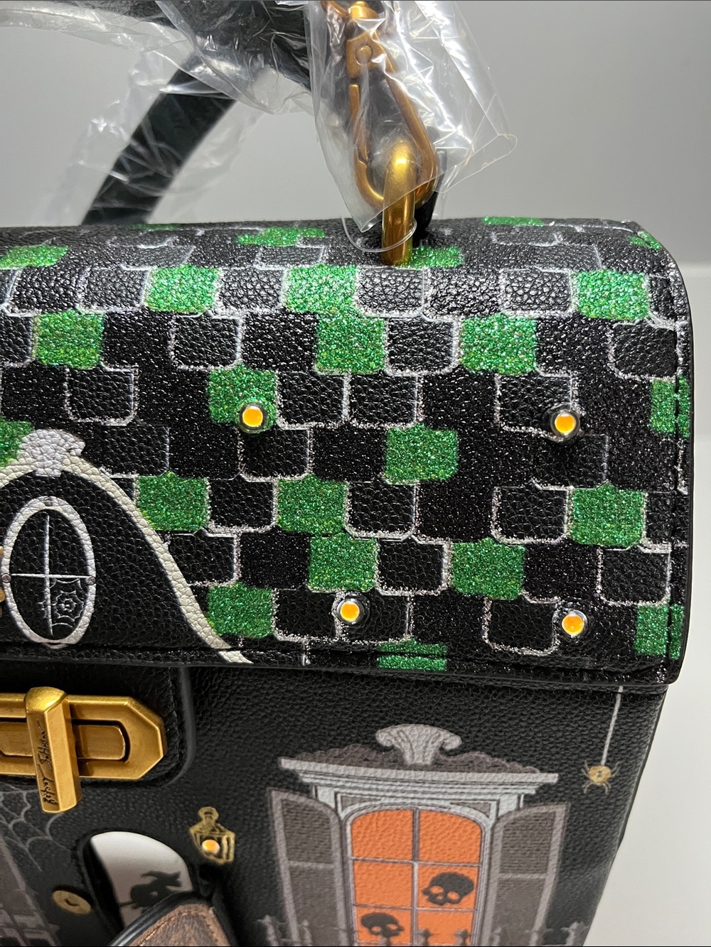 Betsey Johnson Black Orange Green Haunted House Crossbody Bag - Picture 8 of 17